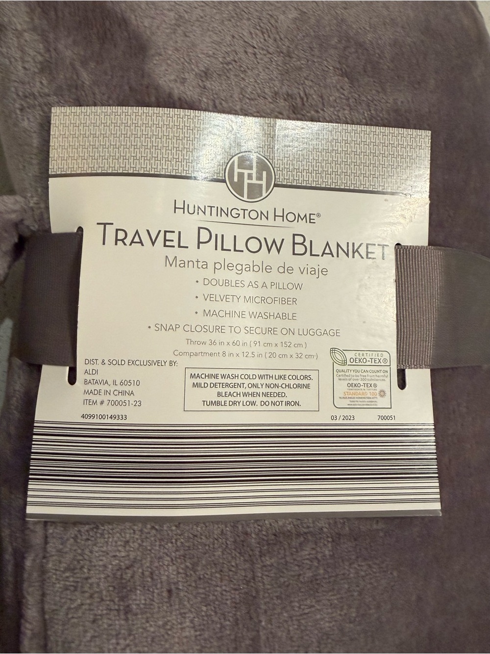 Travel/Pillow Blanket by Huntington Home -Dark Gray NWT